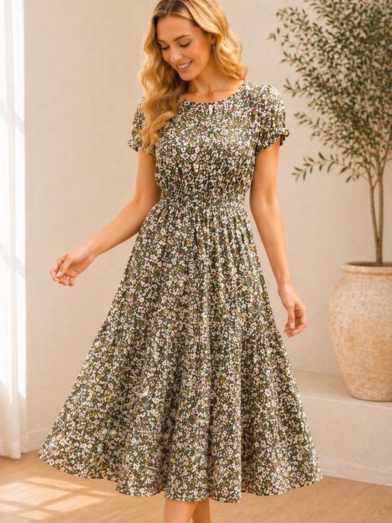 Grecerelle Dresses & Skirts - Grecerelle Floral Boho Midi Dress – Size XL - Flowy - Elastic Waist